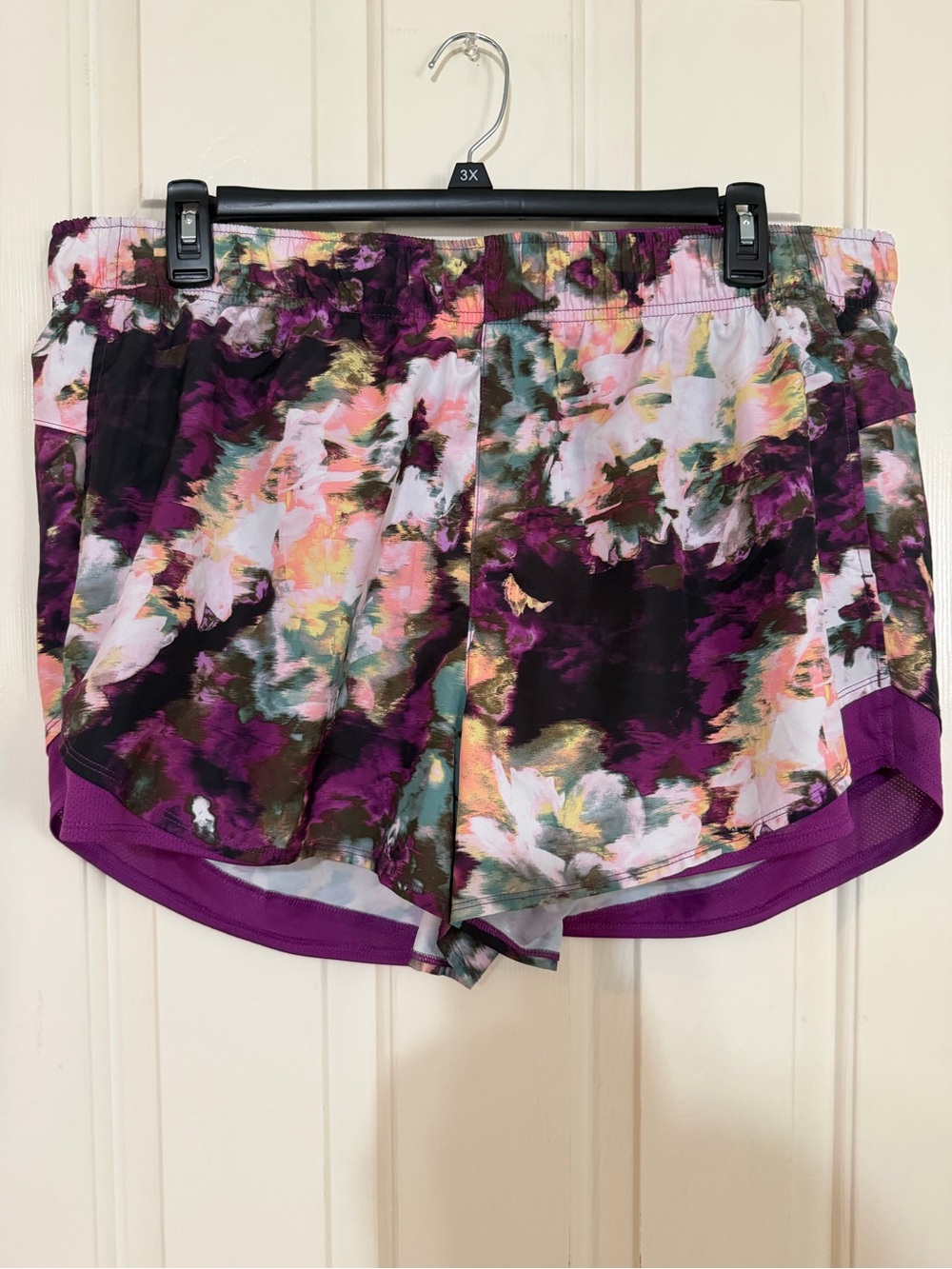 Athletic Works Purple Floral Print Athletic Shorts
